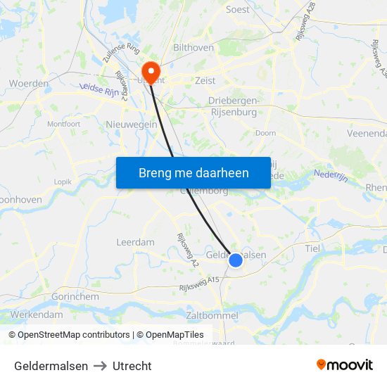 Geldermalsen to Utrecht map