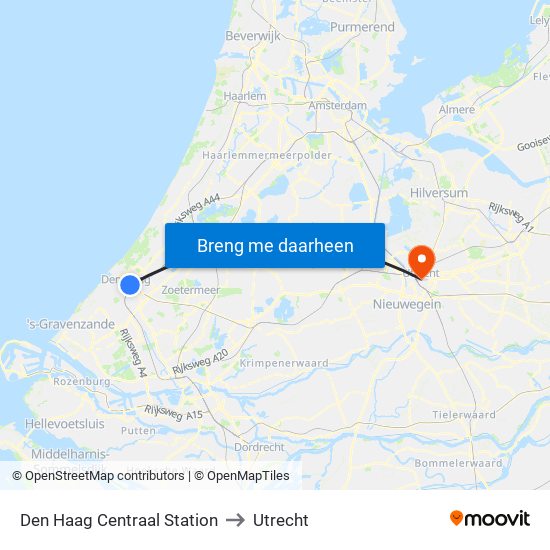 Den Haag Centraal Station to Utrecht map