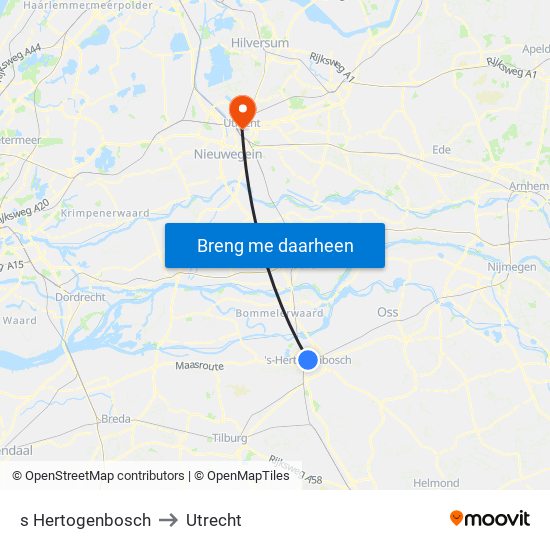 s Hertogenbosch to Utrecht map