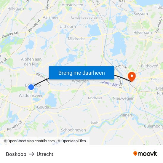 Boskoop to Utrecht map