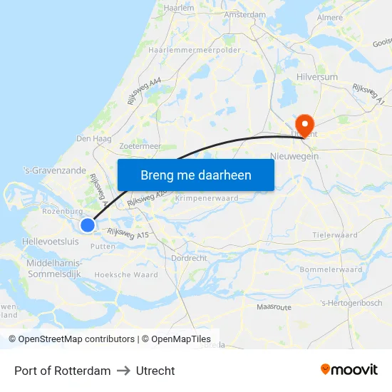 Port of Rotterdam to Utrecht map
