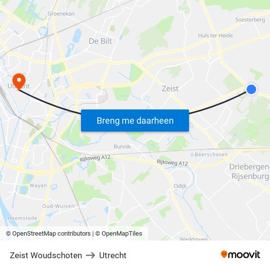 Zeist Woudschoten to Utrecht map