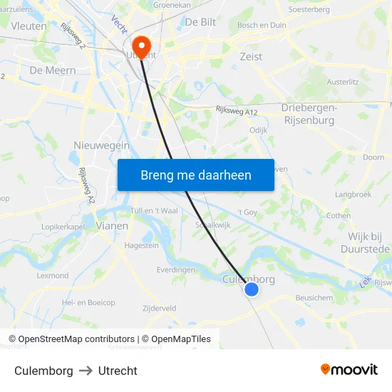 Culemborg to Utrecht map