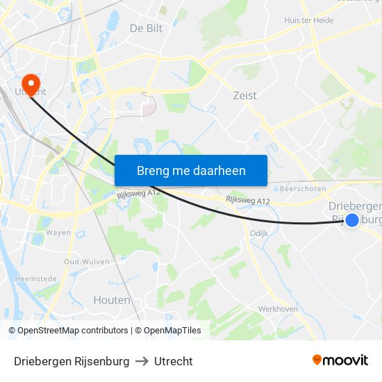 Driebergen Rijsenburg to Utrecht map
