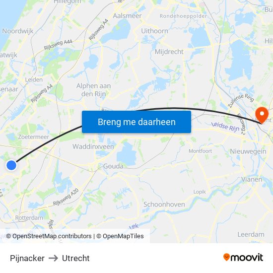 Pijnacker to Utrecht map