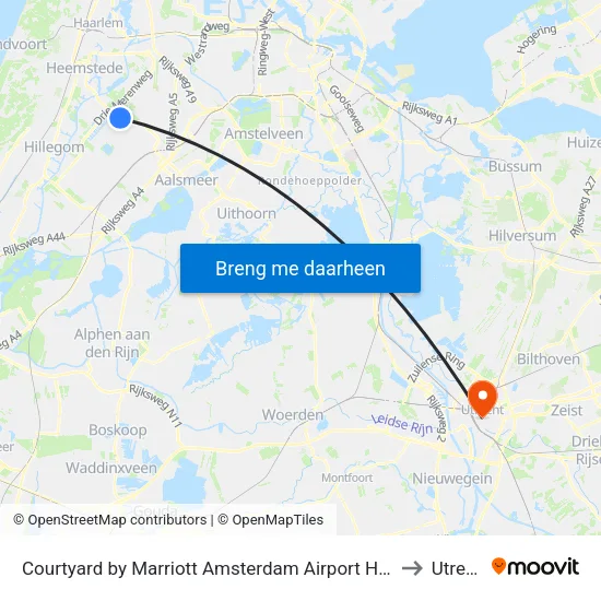 Courtyard by Marriott Amsterdam Airport Hoofddorp to Utrecht map