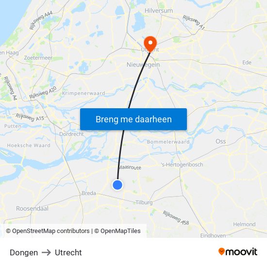 Dongen to Utrecht map