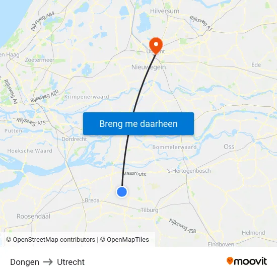 Dongen to Utrecht map