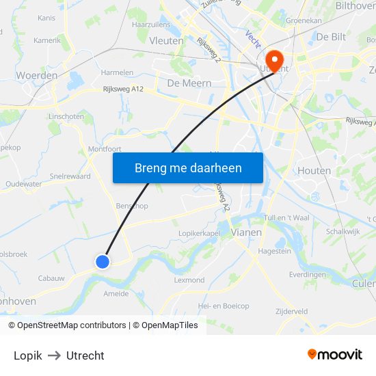 Lopik to Utrecht map