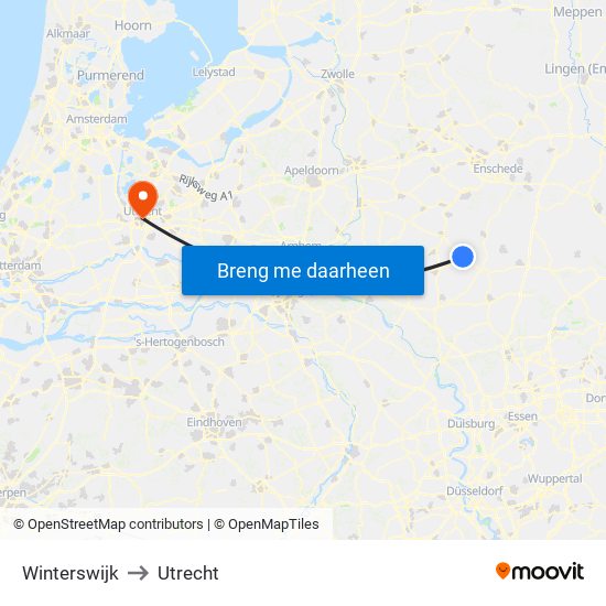 Winterswijk to Utrecht map