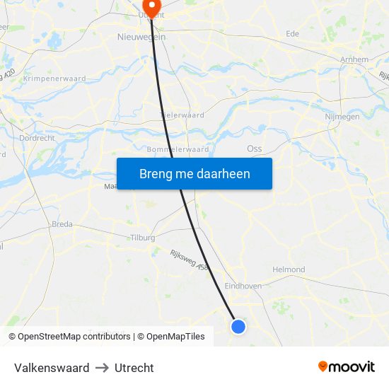Valkenswaard to Utrecht map