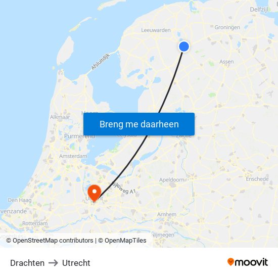 Drachten to Utrecht map