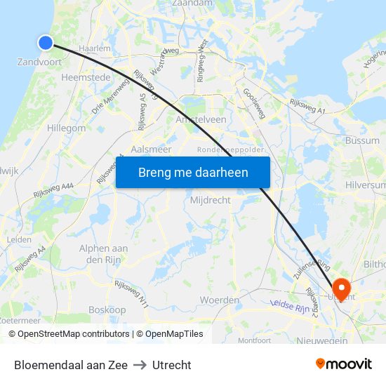 Bloemendaal aan Zee to Utrecht map
