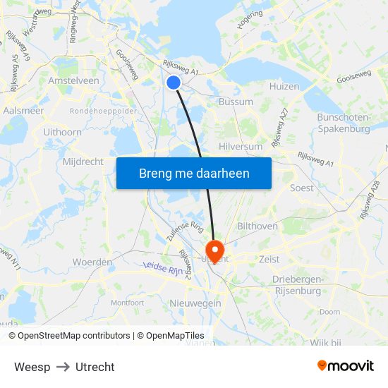 Weesp to Utrecht map