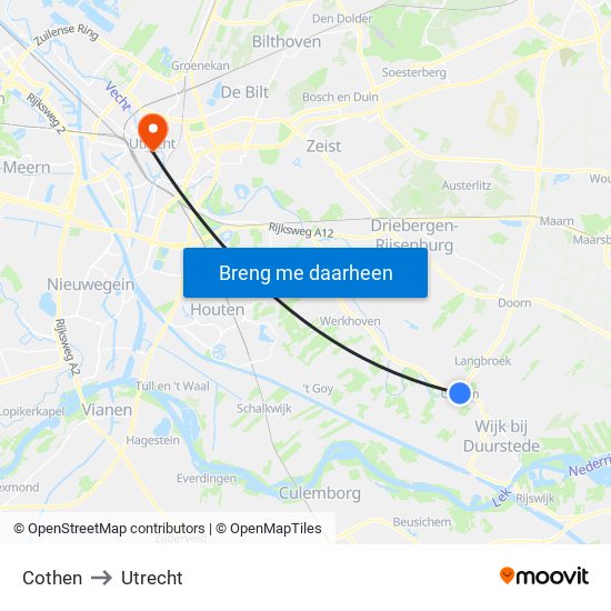Cothen to Utrecht map