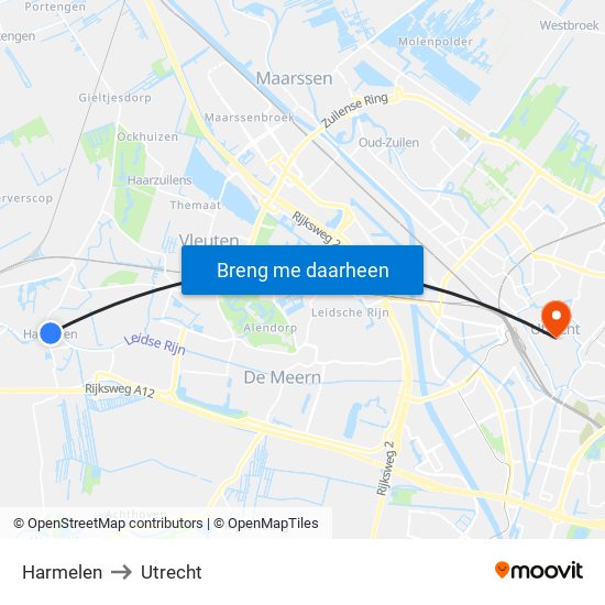 Harmelen to Utrecht map