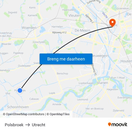 Polsbroek to Utrecht map