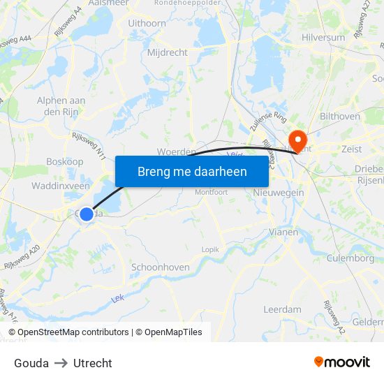 Gouda to Utrecht map