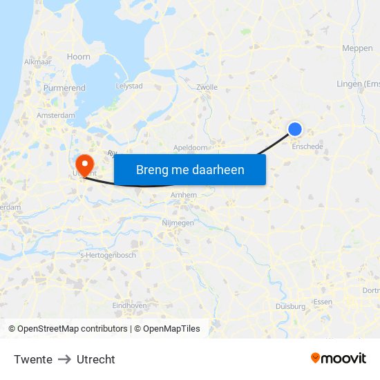 Twente to Utrecht map