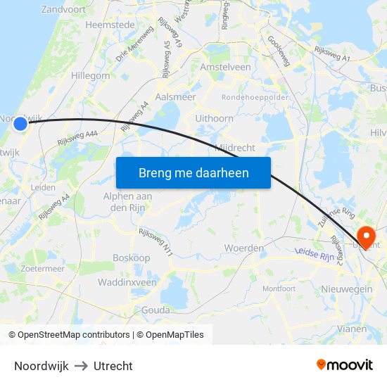 Noordwijk to Utrecht map