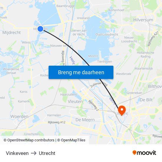 Vinkeveen to Utrecht map