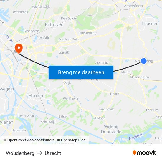 Woudenberg to Utrecht map