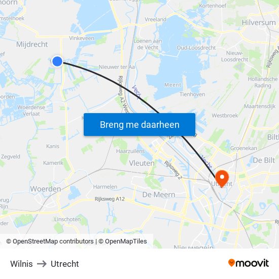 Wilnis to Utrecht map