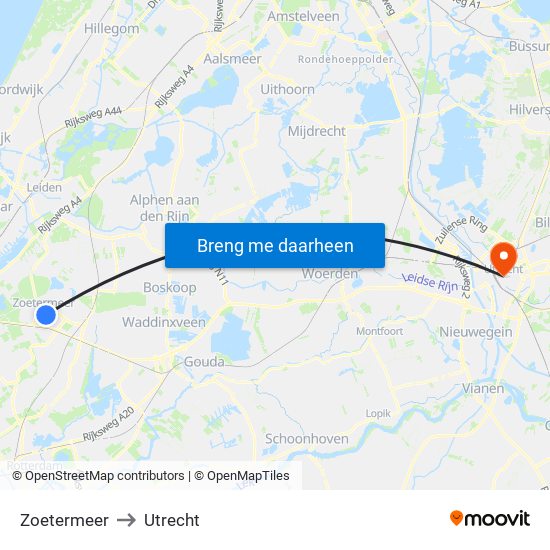 Zoetermeer to Utrecht map