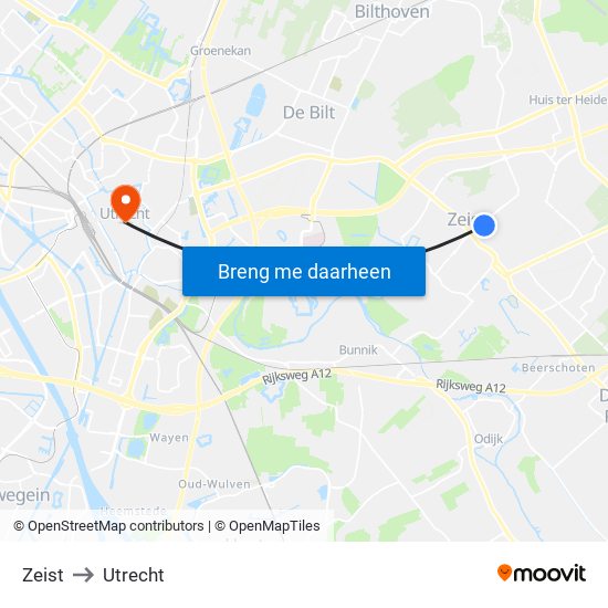 Zeist to Utrecht map