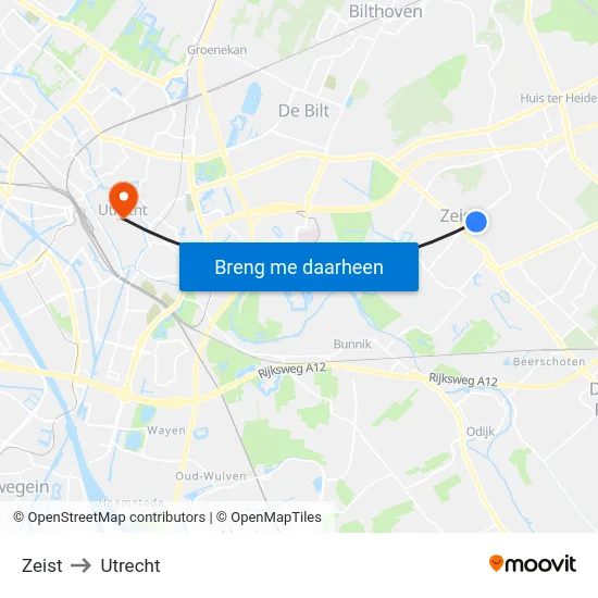 Zeist to Utrecht map