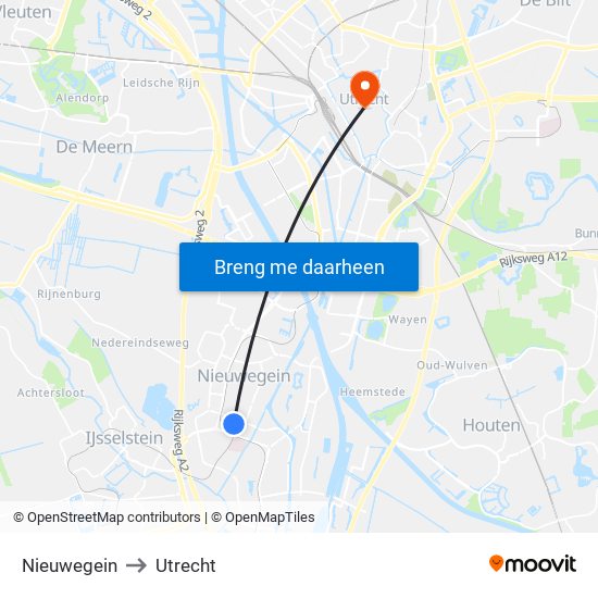 Nieuwegein to Utrecht map