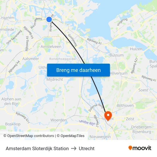 Amsterdam Sloterdijk Station to Utrecht map
