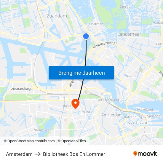 Amsterdam to Bibliotheek Bos En Lommer map