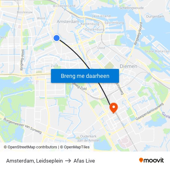 Leidseplein to Afas Live map