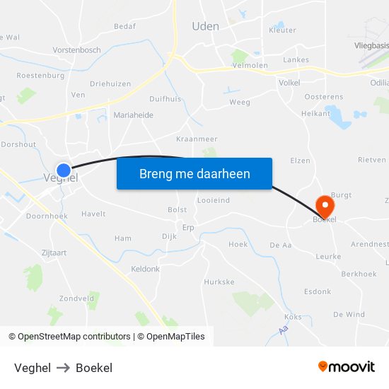 Veghel to Boekel map