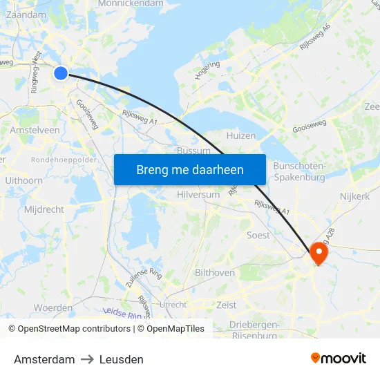 Amsterdam to Leusden map