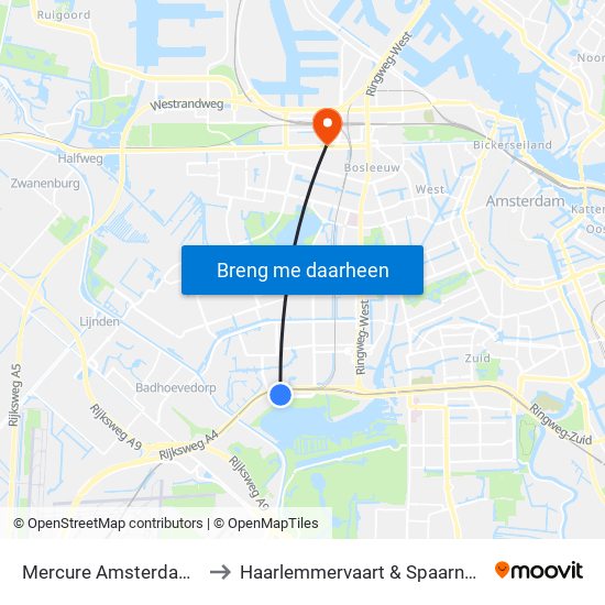 Mercure Amsterdam Airport to Haarlemmervaart & Spaarndammerdijk map