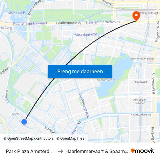 Park Plaza Amsterdam Airport to Haarlemmervaart & Spaarndammerdijk map