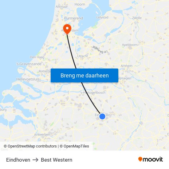 Eindhoven to Best Western map