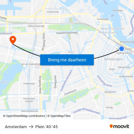 Amsterdam to Plein '40-'45 map