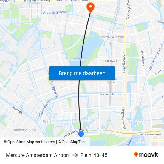 Mercure Amsterdam Airport to Plein '40-'45 map