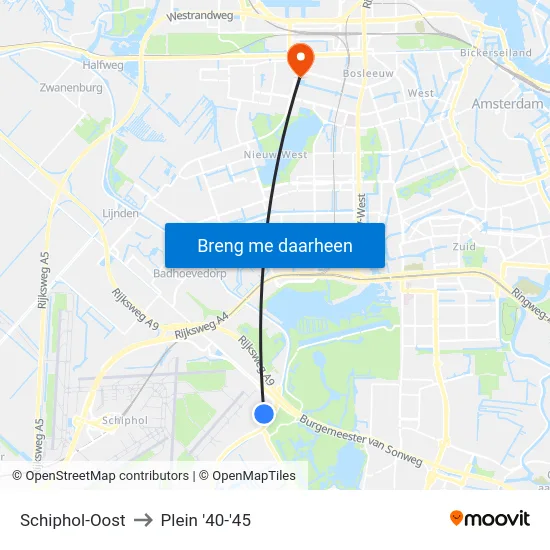 Schiphol-Oost to Plein '40-'45 map