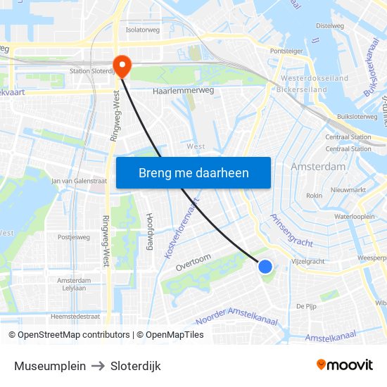 Museumplein to Sloterdijk map