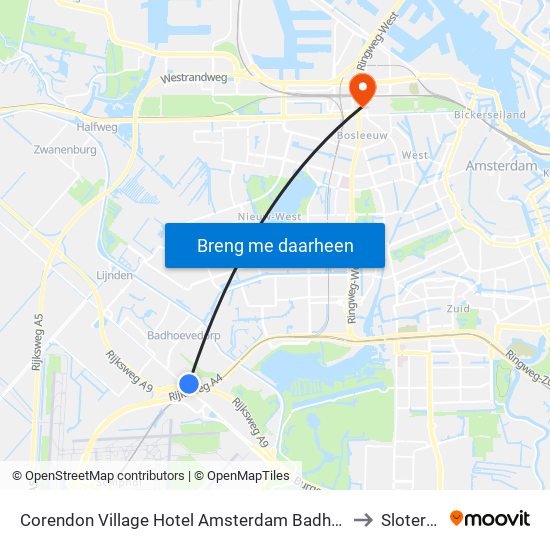 Corendon Village Hotel Amsterdam Badhoevedorp to Sloterdijk map