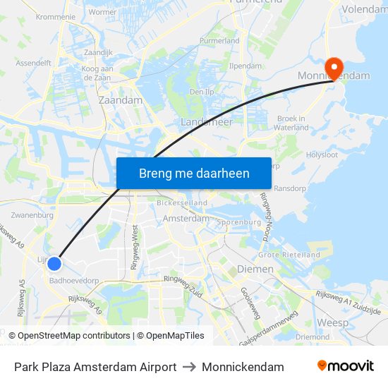 Park Plaza Amsterdam Airport to Monnickendam map