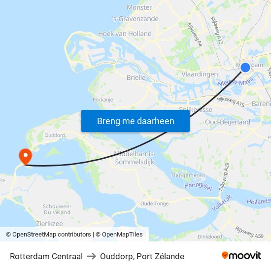 Rotterdam Centraal to Ouddorp, Port Zélande map