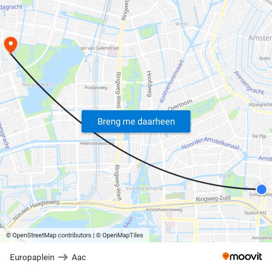 Europaplein to Aac map