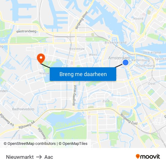 Nieuwmarkt to Aac map