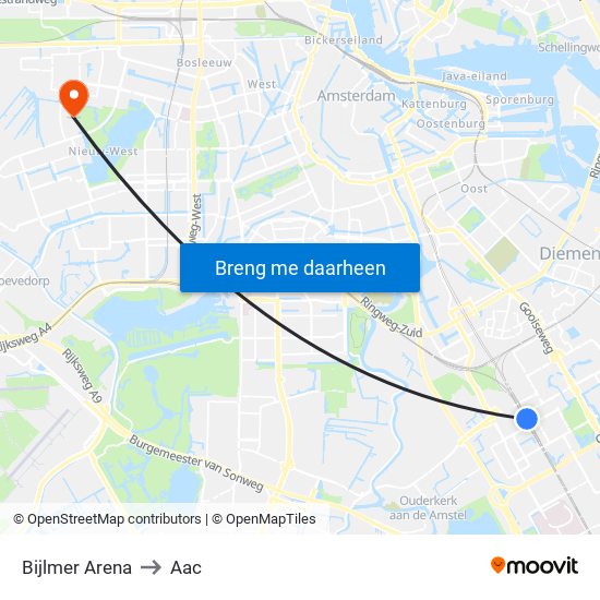 Bijlmer Arena to Aac map