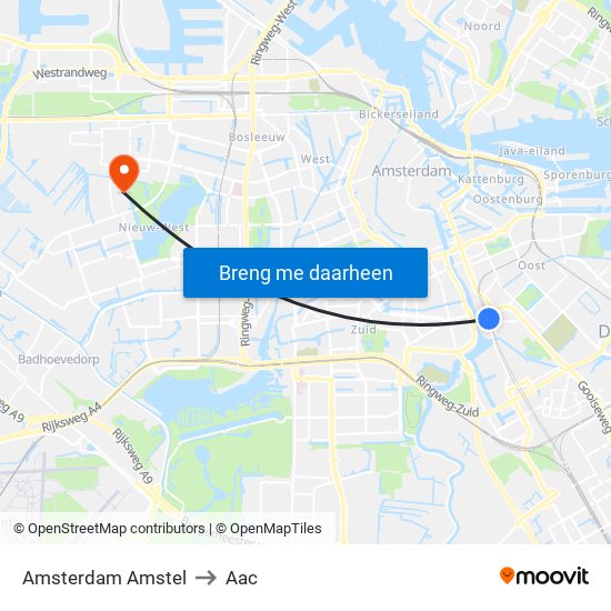 Amsterdam Amstel to Aac map
